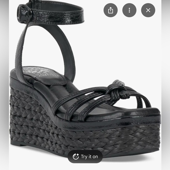 Vince Camuto Shoes - Vince Camuto Black Strappy Leather Wedge Sandals